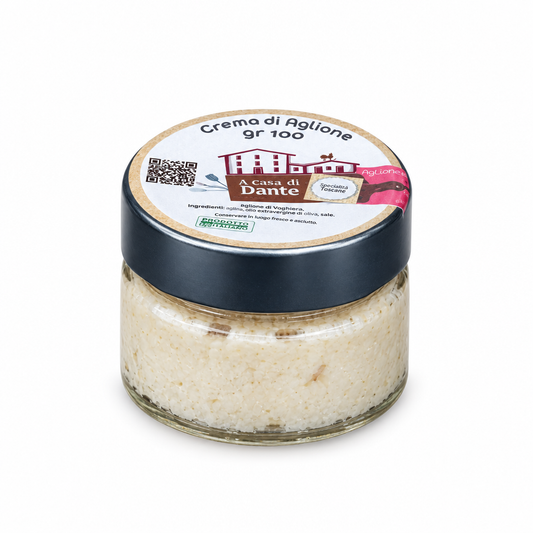 Vasetto di Crema di Aglione A Casa di Dante da 100g su sfondo bianco