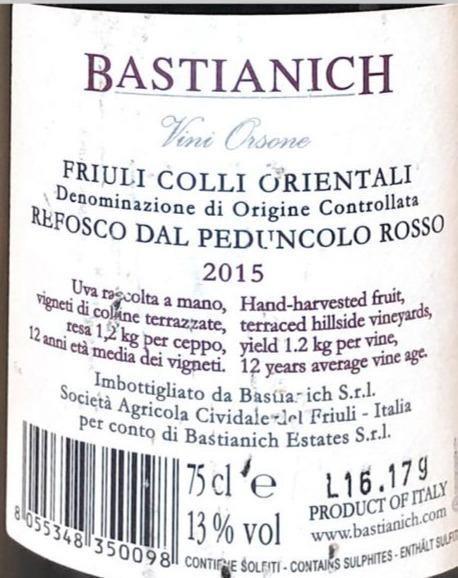 Refosco 2015 - Bastianich - Drugstore Napoli