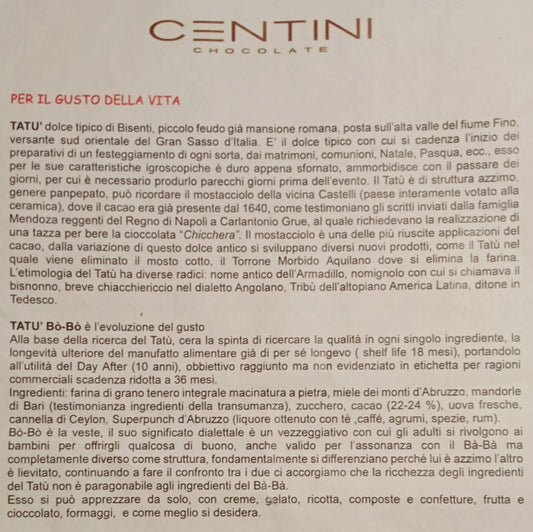 Tatu’ Bò Bò Centini Chocolate 280 gr - Drugstore Napoli