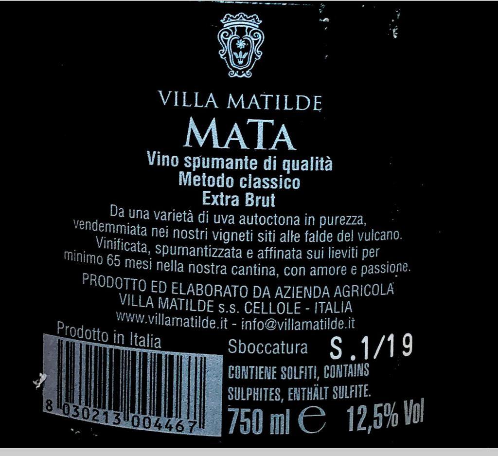 Spumante - Metodo Classico Brut "Mata" Villa Matilde - 750ml. 12.5% vol. - Drugstore Napoli