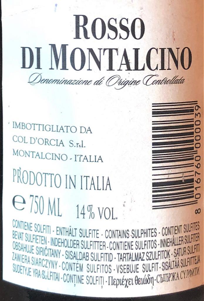 Vino Rosso - Rosso di Montalcino DOC 2012 Col d’Orcia - 750ml. 14%vol. - Drugstore Napoli