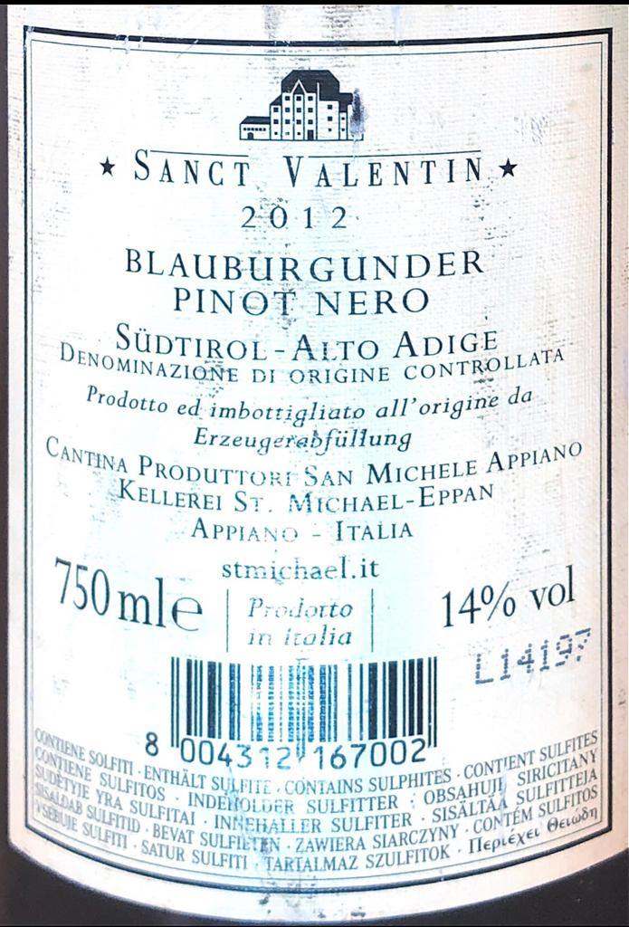 Vino Rosso - Alto Adige Lagrein DOC “Sanct Valentin” 2012 San Michele Appiano - 750ml. 14%vol. - Drugstore Napoli