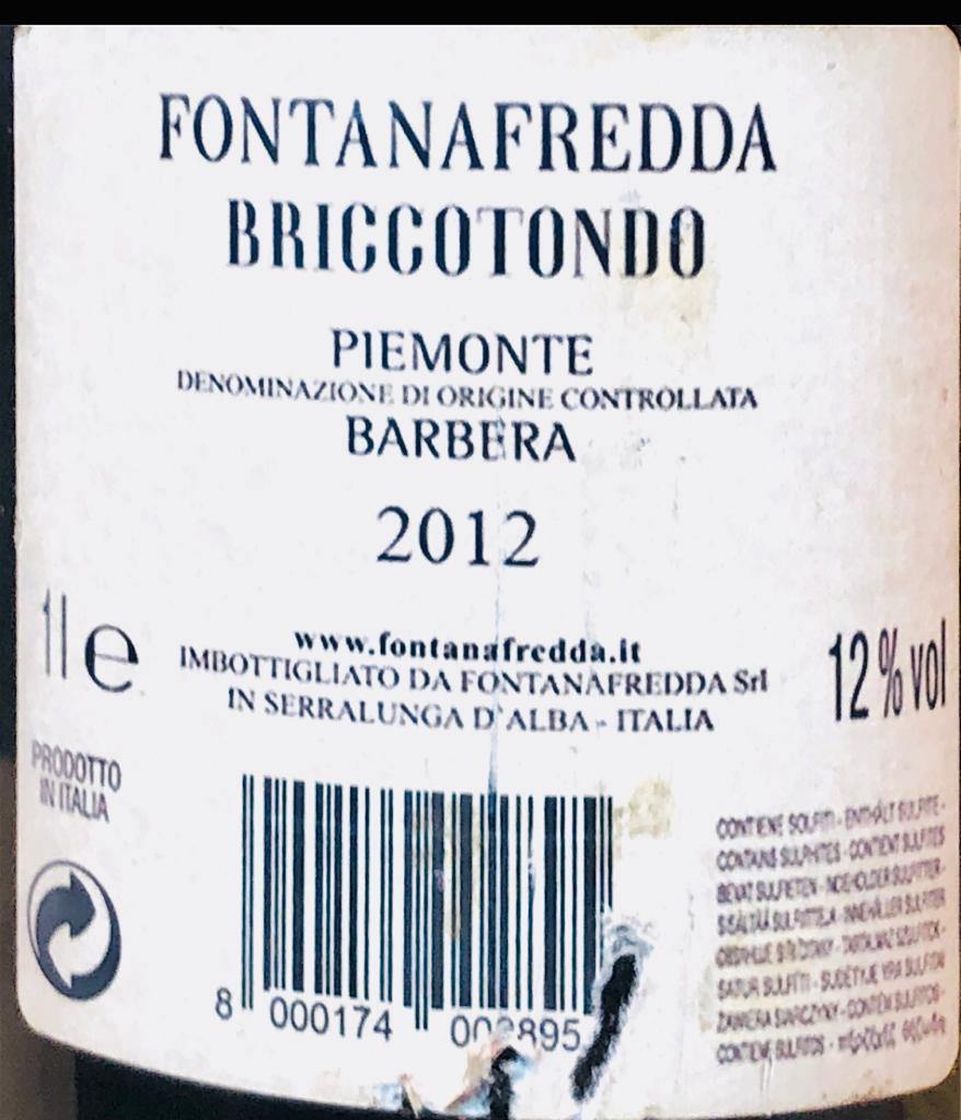 Vino Rosso - "Fontana fredda briccotondo" Piemonte 2012 - 1000ml. 12%vol. - Drugstore Napoli
