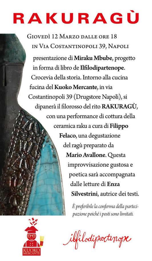 RAKURAGÙ - Evento al Kuoko Mercante Napoli con Mario Avallone - Presentazione Miraku Mbube e degustazione