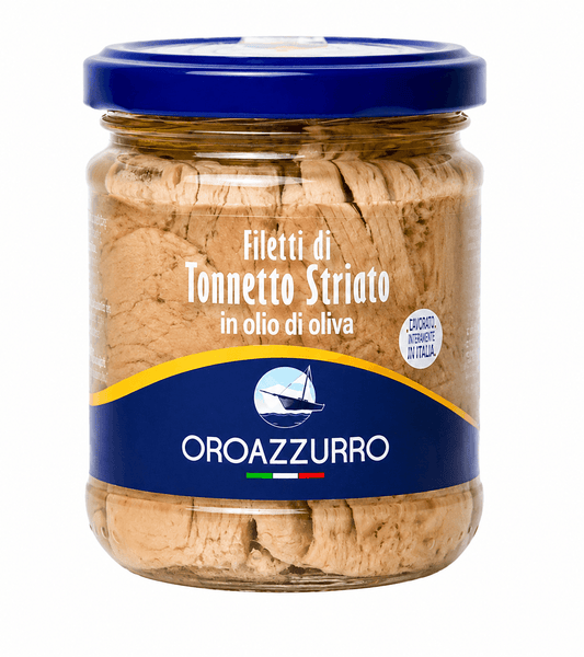 Filetti di Tonnetto Striato in Olio di Oliva 195g - Oro Azzurro-Drugstore Napoli