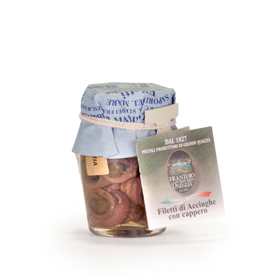 Filetti di acciughe arrotolati con cappero in olio di oliva - FRANTOIO DI SANT'AGATA D'ONEGLIA