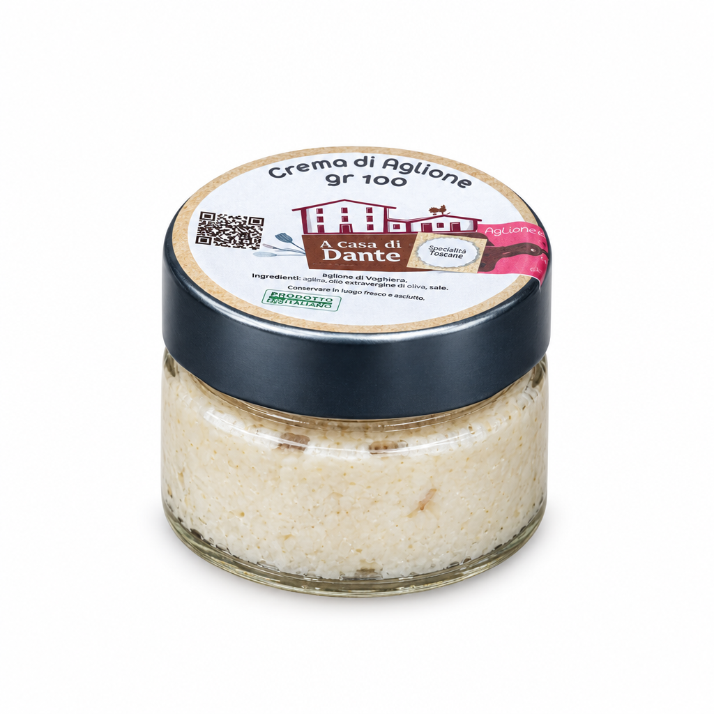 Vasetto di Crema di Aglione A Casa di Dante da 100g su sfondo bianco