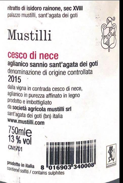 Vino Rosso - Aglianico 'Cesco di Nece' Mustilli 2015 - 750ml 13% vol. - Drugstore Napoli