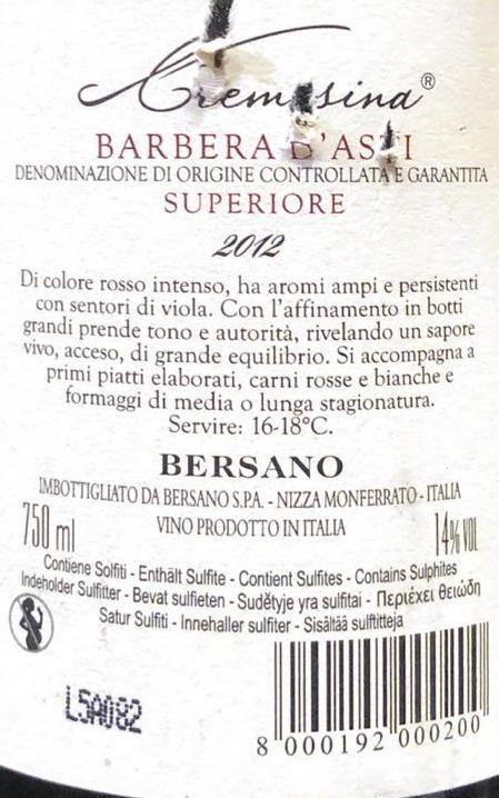 Vino Rosso - Barbera D’asti DOCG Superiore Cremosina 2012 - 750ml 14% vol. - Drugstore Napoli