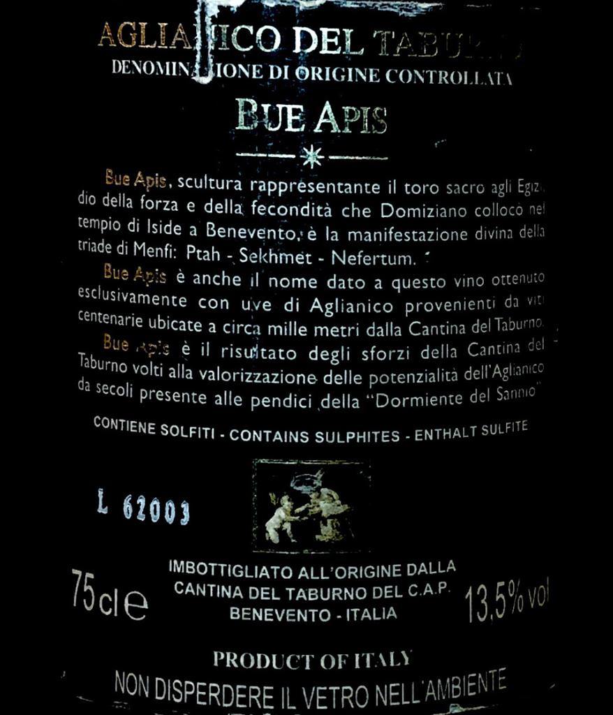 Vino Rosso - Bue Apis Aglianico Cantina del Taburno 2003 - 750 ml. 13.5% vol. - Drugstore Napoli