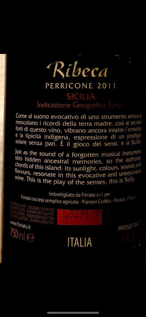 Vino Rosso - Firriato Ribeca 2011 - 750ml. 14.5% vol. - Drugstore Napoli