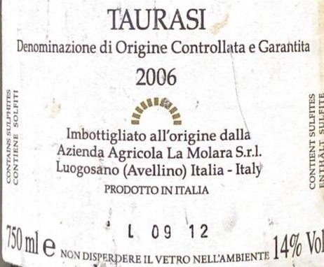 Vino Rosso - Taurasi DOCG Santa Vara 2006 - 750ml 14% vol. - Drugstore Napoli