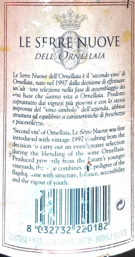 Vino Rosso - Bolgheri Rosso DOC “Le Serre Nuove dell’Ornellaia” 2005 Ornellaia - 750ml. 14%vol. - Drugstore Napoli