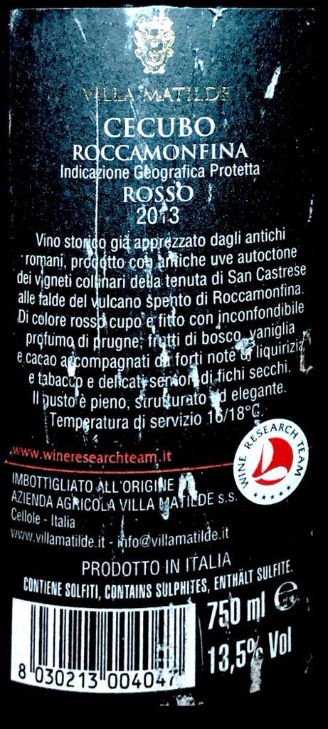 Vino Rosso - Roccamonfina IGT "Cecubo" 2013 - Villa Matilde - Drugstore Napoli