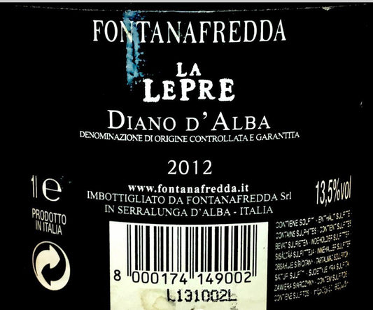 Vino Rosso - " La lepre " Fontana fredda 2012 - 1000ml. 13.5%vol. - Drugstore Napoli